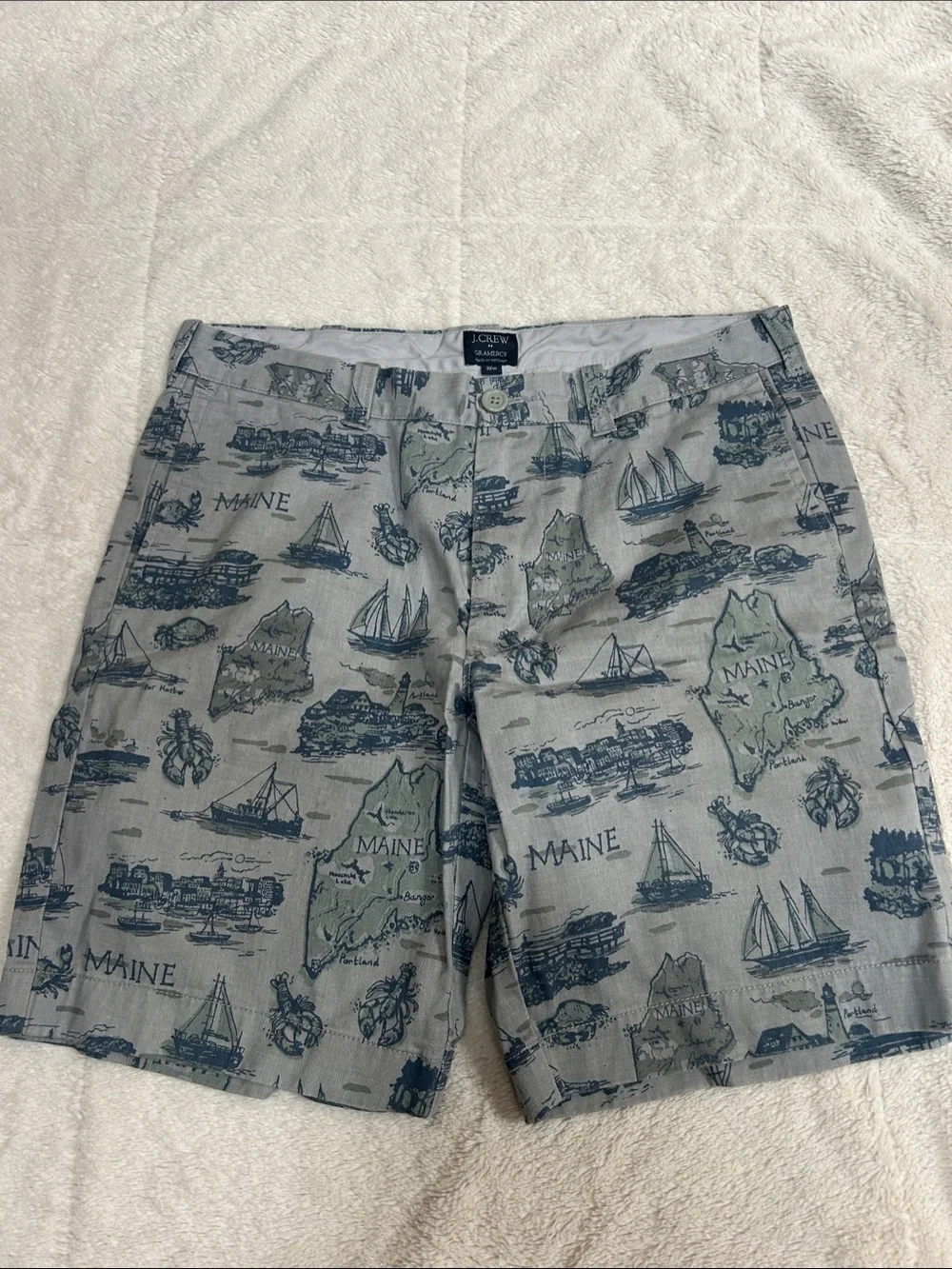 J. Crew Men’s Gray Shorts with Navy & Green Nautical Map Print